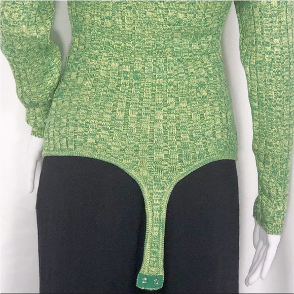 AFRM Green &Yellow Marled Long Sleeves Off Shoulder Bodysuit Sweater Size Medium - Picture 14 of 16